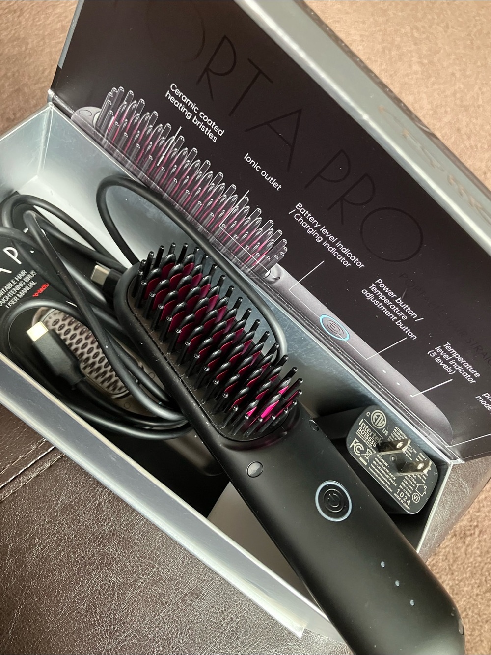 Tymo Porta Pro Portable Hair Straightening Brush - Black - Picture 2 of 3